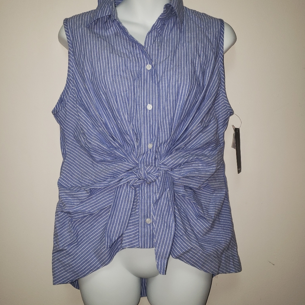 A Hint Of Blush Sleeveless Striped Button Down Shirt L NWT